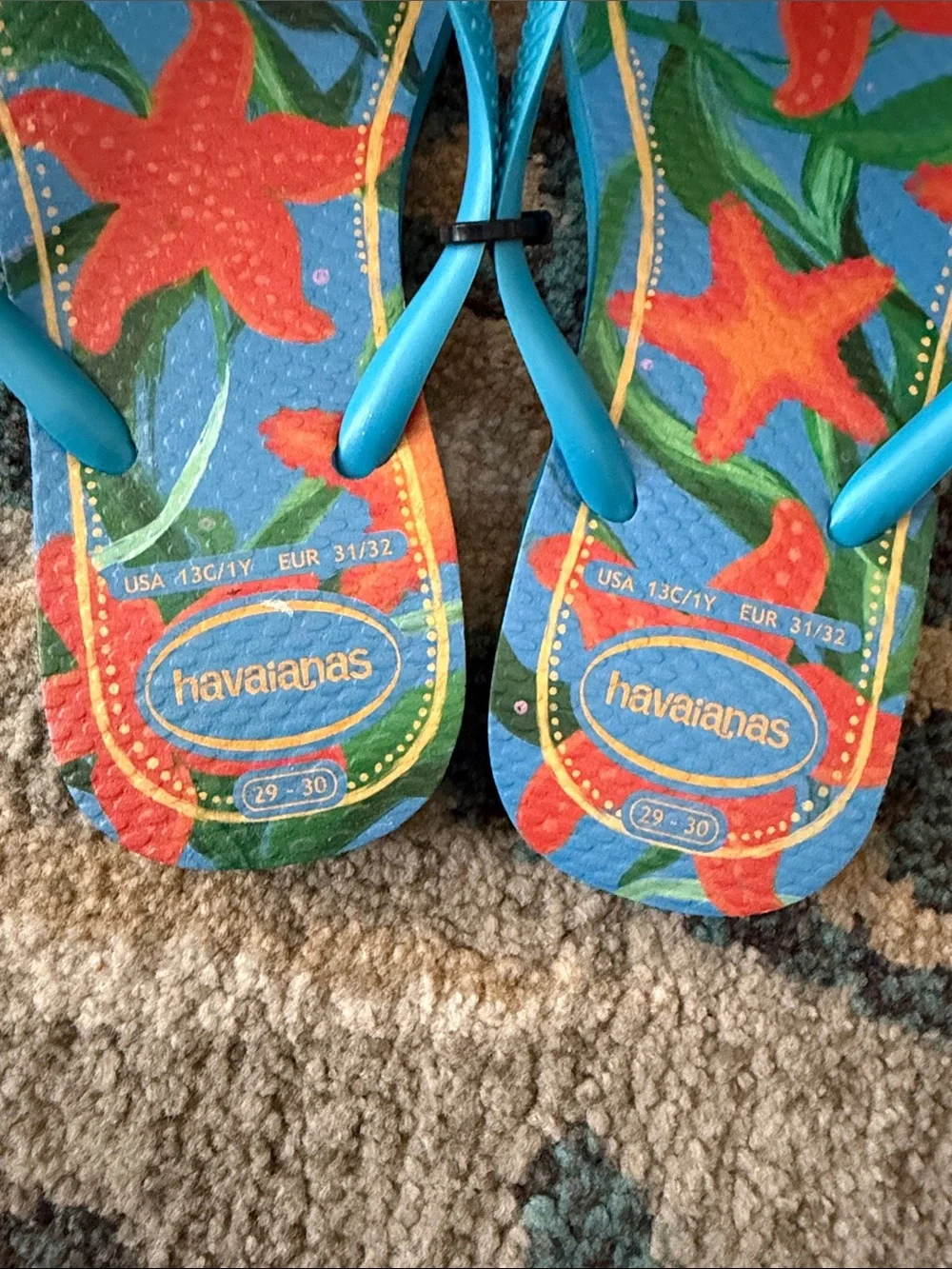 Havaianas Kids Blue Flip Flops with Red Starfish Print